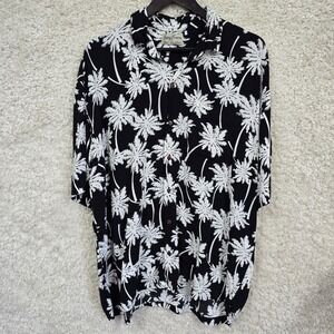 Kenny Flowers Palm Tree Shirt Mens 3XL Black White Rayon Tropical Island Beach